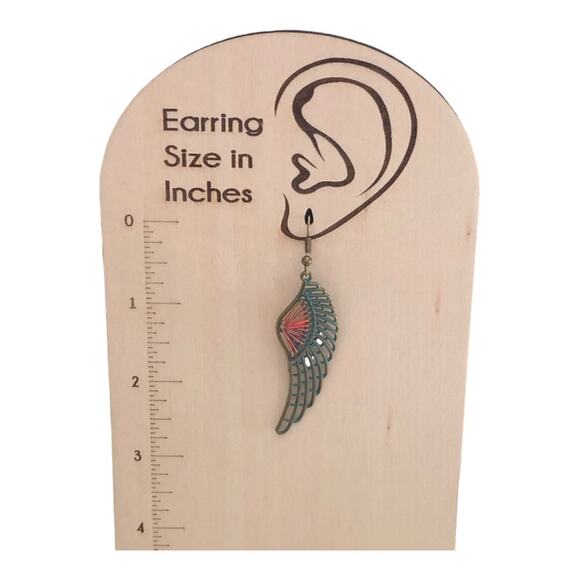 Bohemian Feather Wing Colored Beads And Green Patina On Brass Earrings - Picture 12 of 12